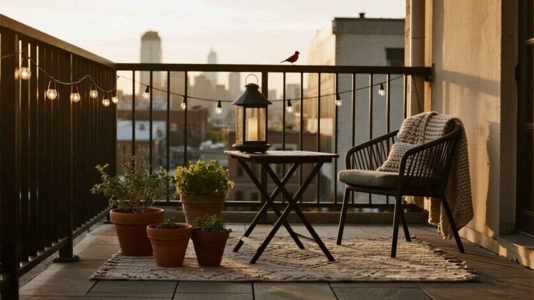 Micro-Oasis in the City: The 5-Item Formula (Feeder, Rug, Planter Trio, Bistro Set, Throw)