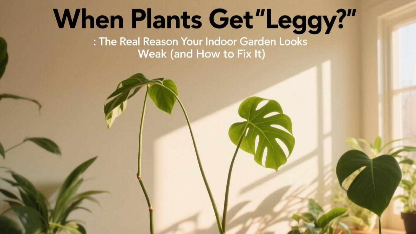 ☀️🌾 When Plants Get “Leggy”: The Real Reason Your Indoor Garden Looks Weak (and How to Fix It)