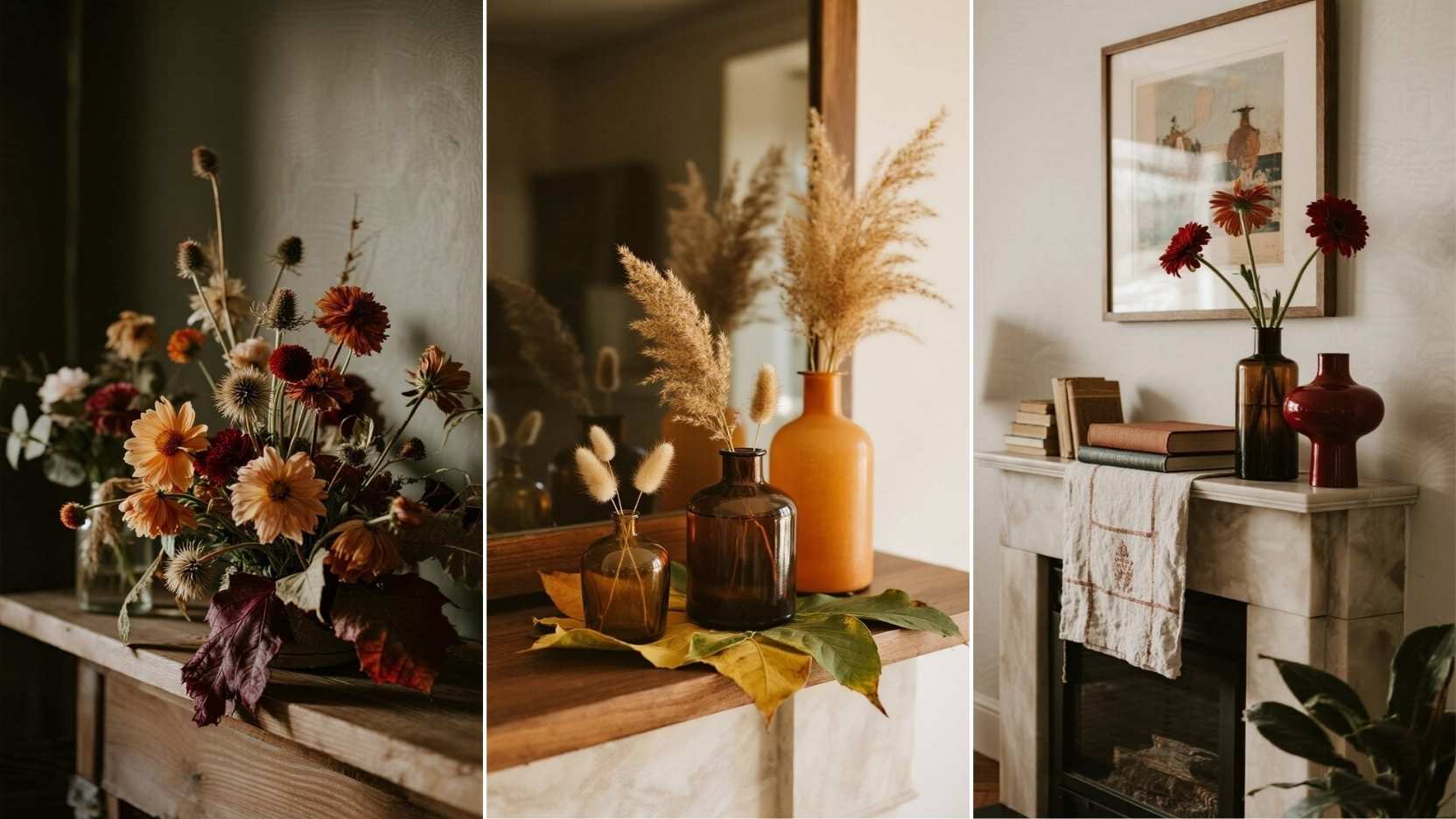 Hearth-Side Bud Vase Trios: Cozy Clusters with Seedheads & Rust Hues