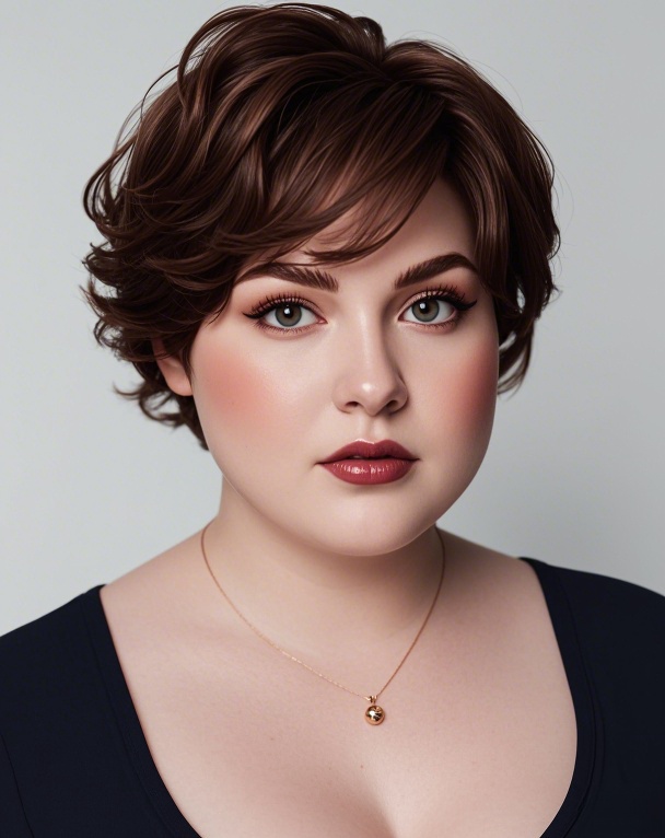 Dark-brown long pixie cut for chubby face