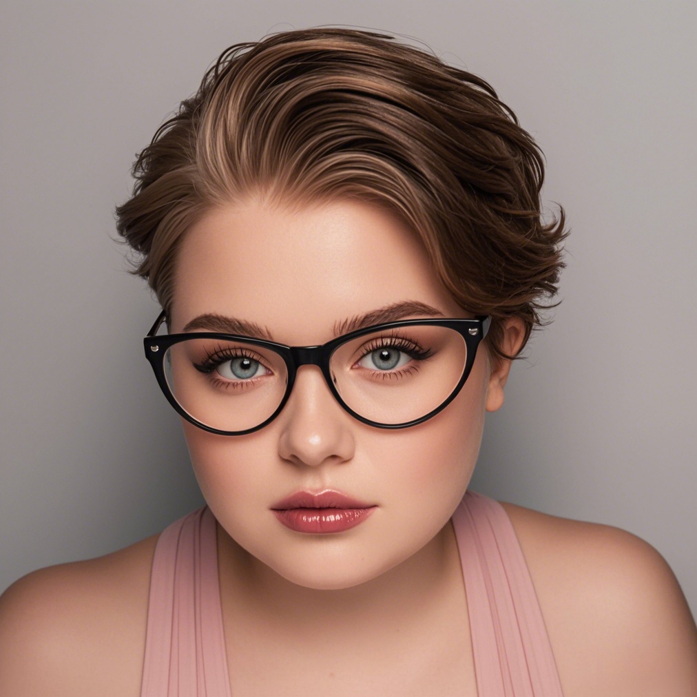 Highlighted dark-brown long pixie cut for chubby face