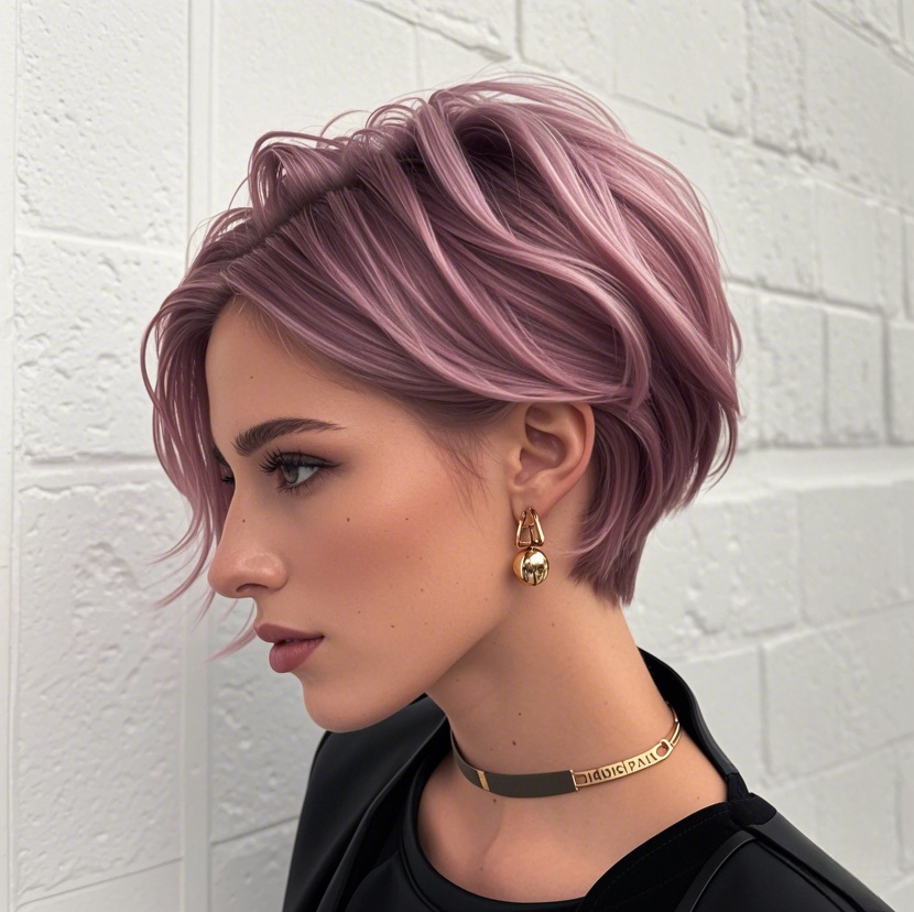 Trendy Lilac Long Pixie Cut