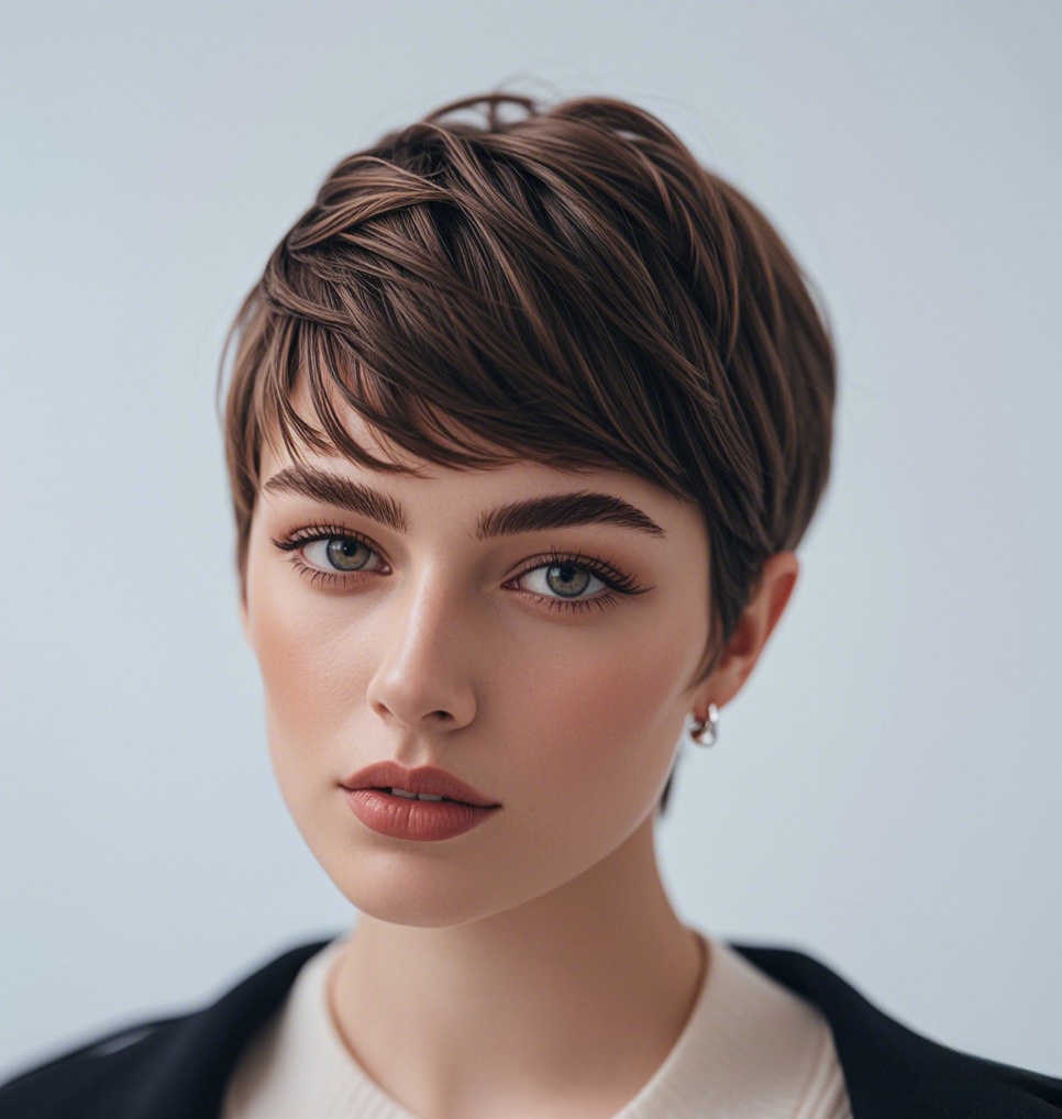 Rich Dark-Brown Long Pixie Cut