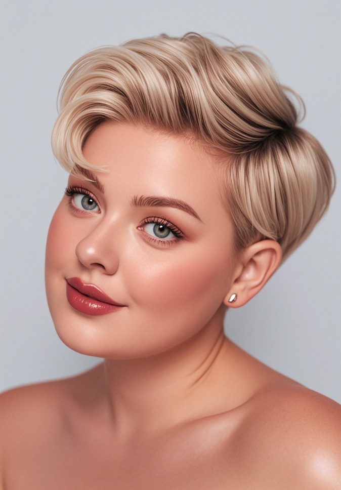 Blonde long pixie cut for chubby face