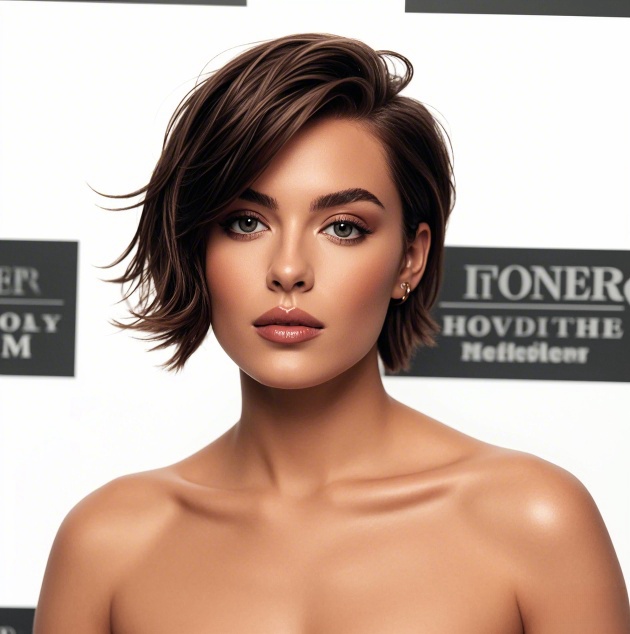 Medium-Brown Textured Bob Long Pixie Cut