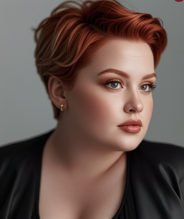 Red and light-brown long pixie cut for chubby face