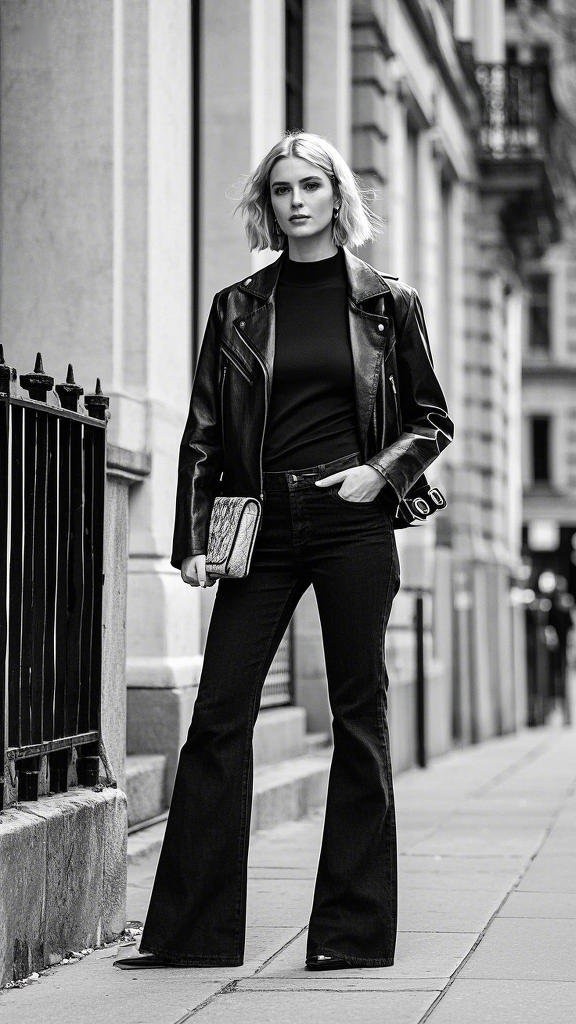 All - Black Look with Leather Biker Jacket