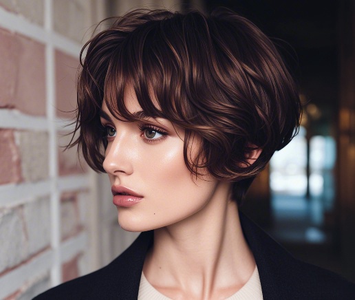 Light-Brown Textured Long Pixie Cut