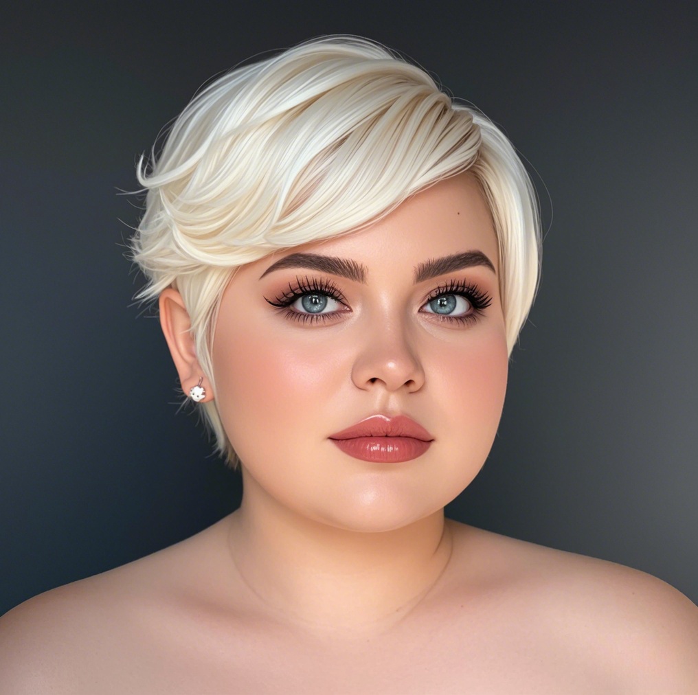 Sleek short blonde long pixie cut for chubby face