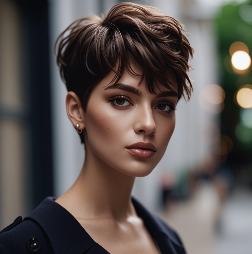 Rich Dark-Shaded Long Pixie Cut