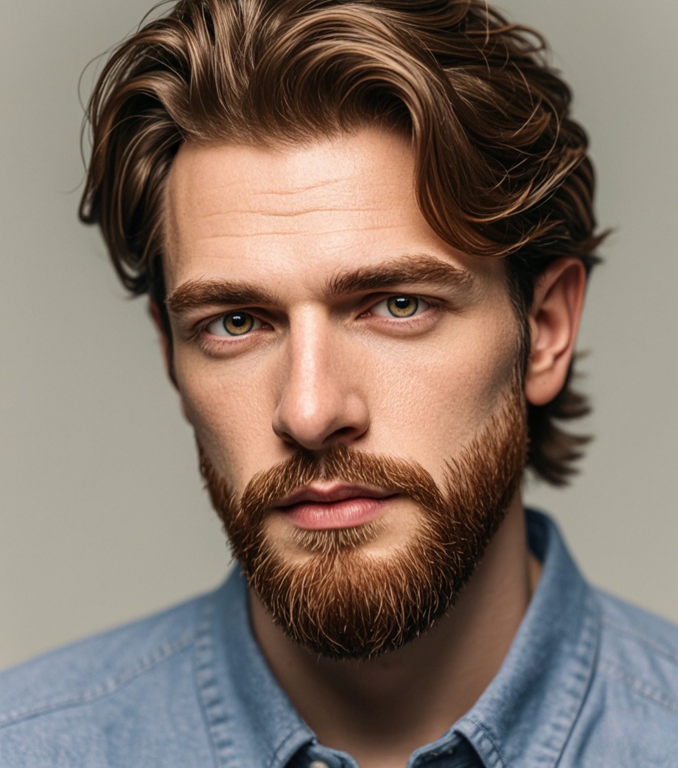 Man with an auburn beard and long goatee short mustache