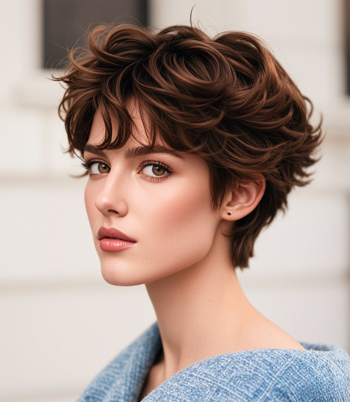 Tousled and Textured Long Pixie with Bangs