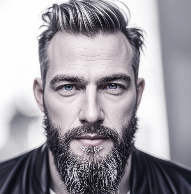 Man with rugged yet refined long goatee short mustache and light hair