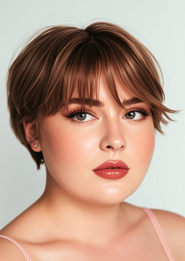Warm Medium-Brown Highlighted Long Pixie