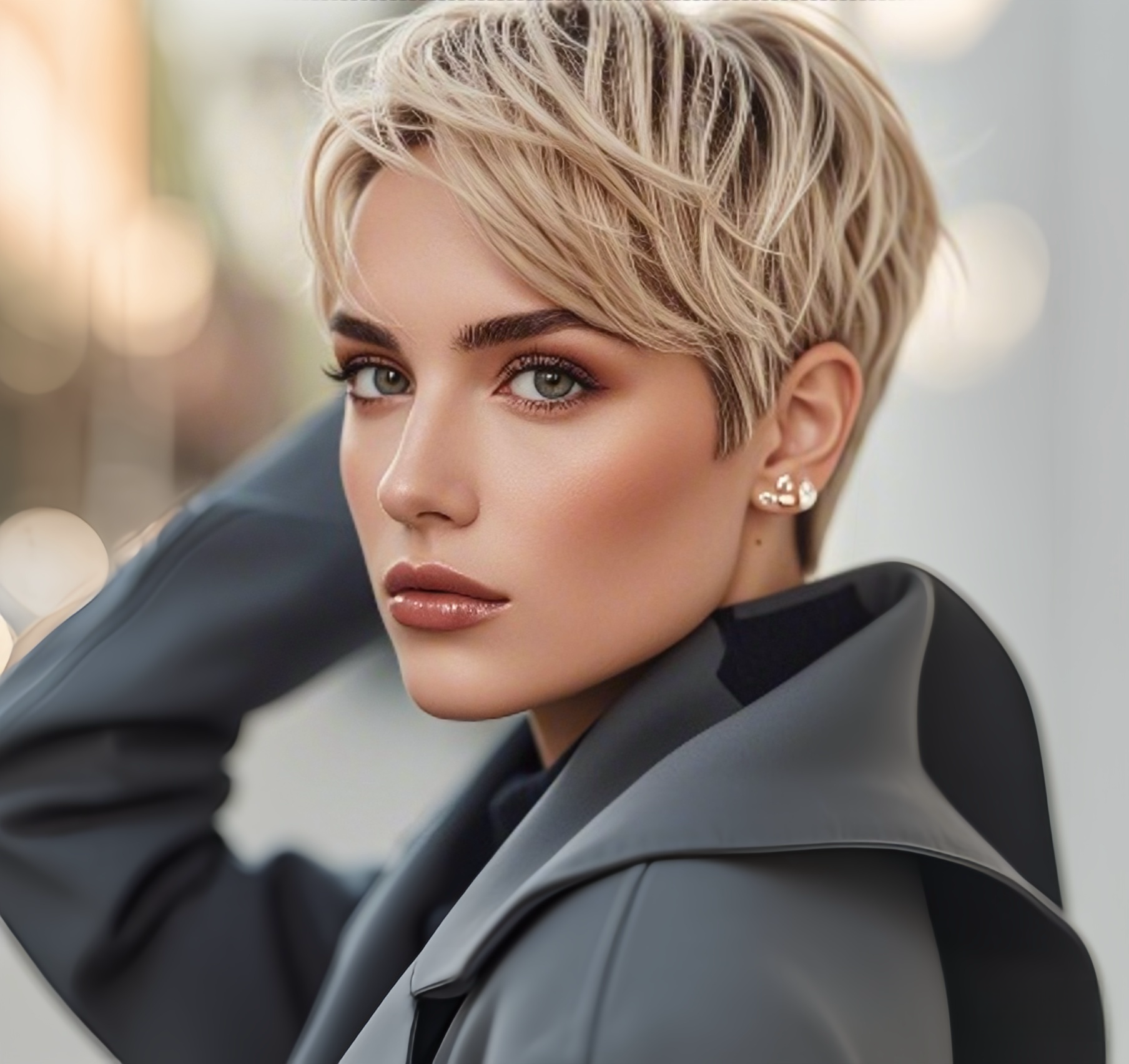 Light Blonde Layered Long Pixie Cut