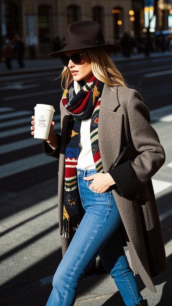Classic Grey Coat and Blue Skinny Jeans Look