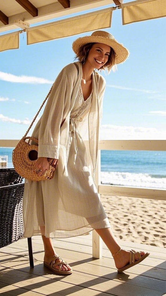 Boho-Chic Lace Dress & Flowy Duster – A Dreamy Beachfront Anniversary Look