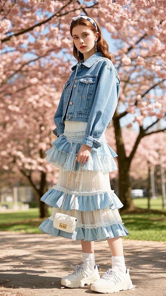Romantic Denim & Ruffled Tulle Skirt – A Whimsical Anniversary Dinner Look
