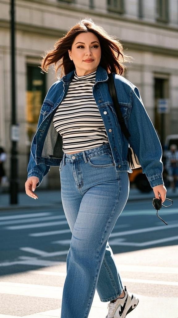 Denim Jacket + Striped Turtleneck