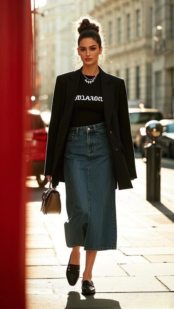 Chic Power Dressing: The Sophisticated Denim Skirt Look