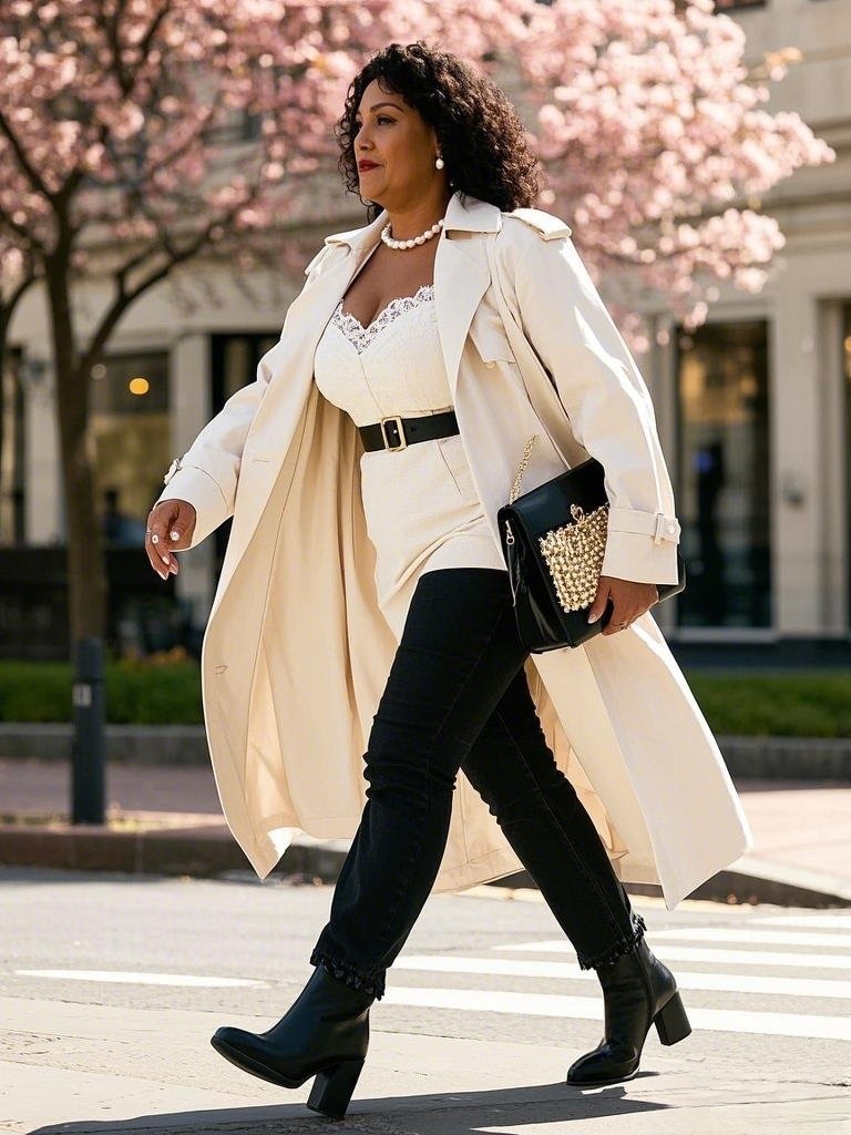 Elegant Contrast: Lace Top, Black Skinny Jeans & Heeled Boots