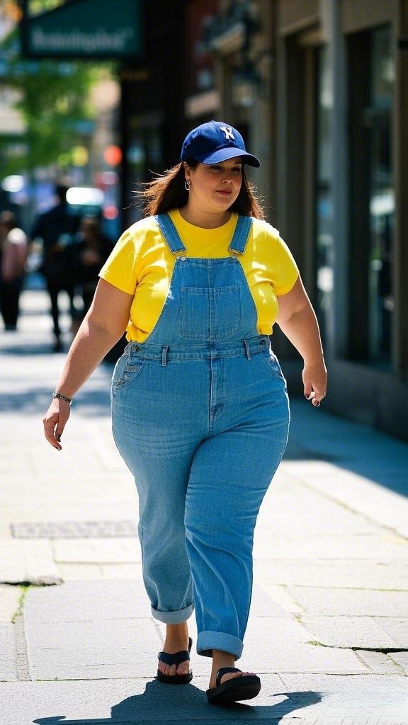 Casual Cool: Denim Overalls, Bright Tee & Platform Clogs