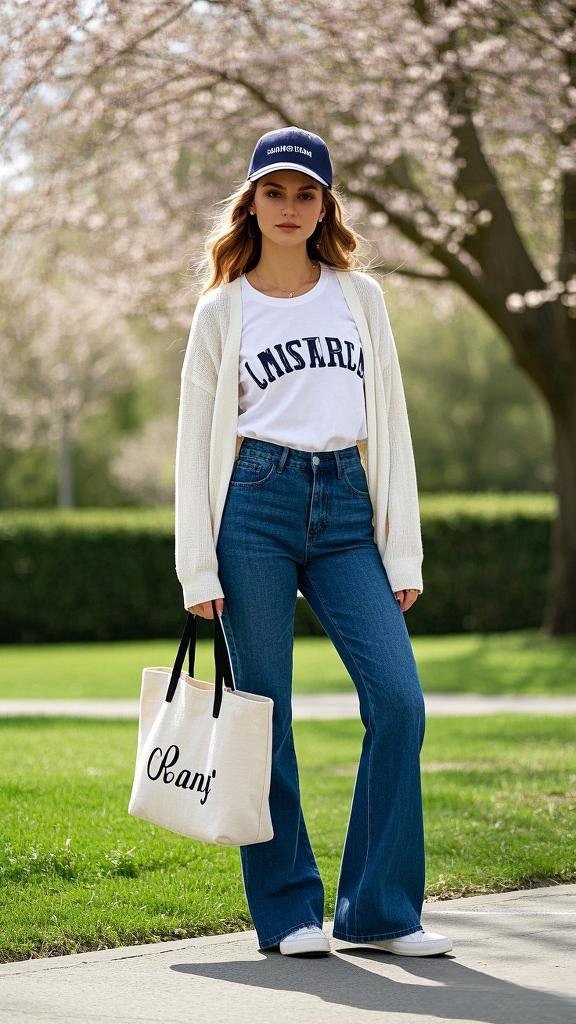 Casual Cool: Bootcut Jeans with Sneakers and a Baseball Cap