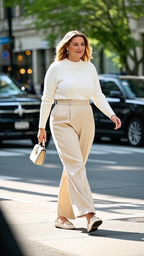 Knitted Longsleeve & Cream Slacks with Loafers