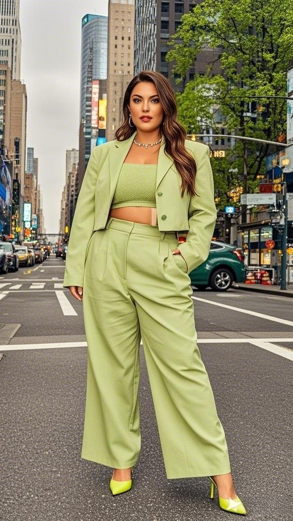 Cropped Blazer with Wide-Leg Trousers and Matching Heels