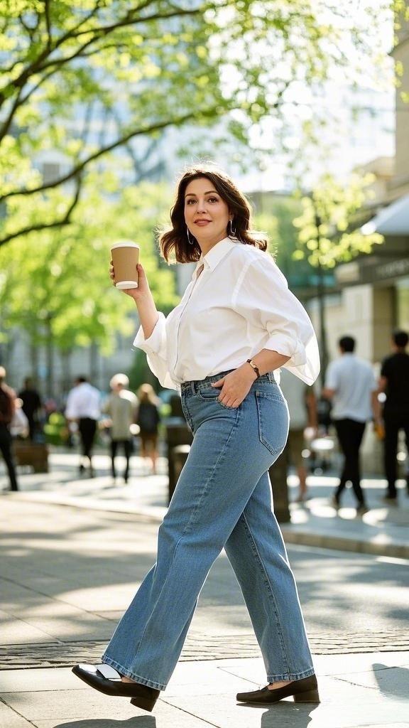 Crisp White Button-Down with Classic Blue Jeans & Loafers – Effortless Minimalist Style