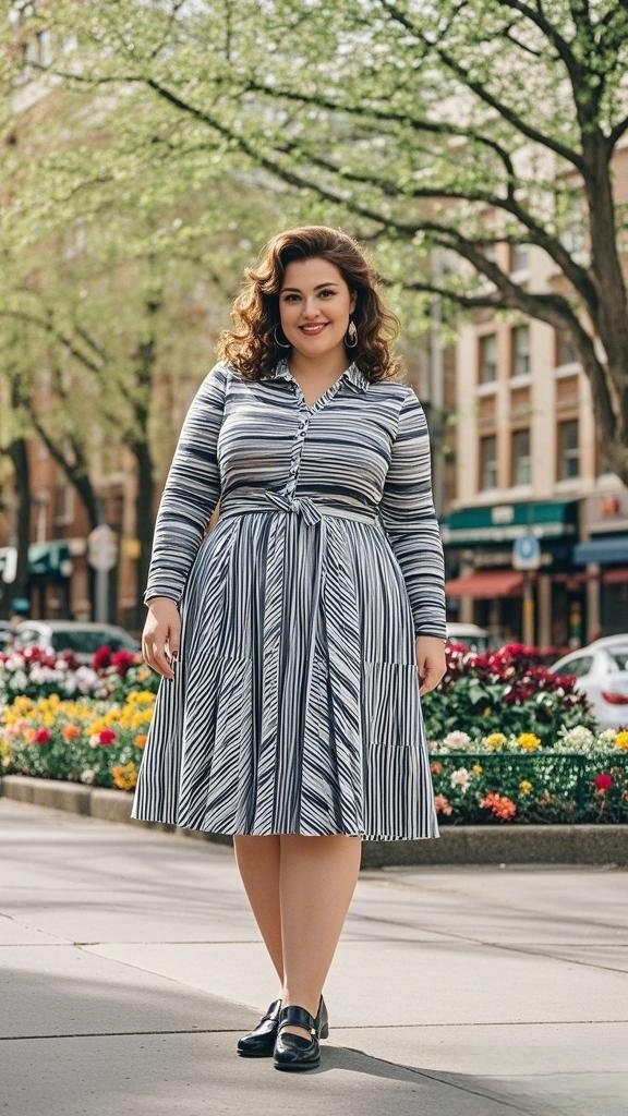 Striped Midi Shirt Dress with Loafers – Timeless Spring Sophistication