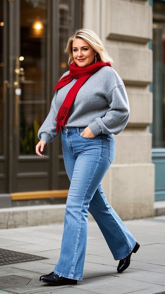 Chic & Cozy: Flare Jeans with Patent Loafers