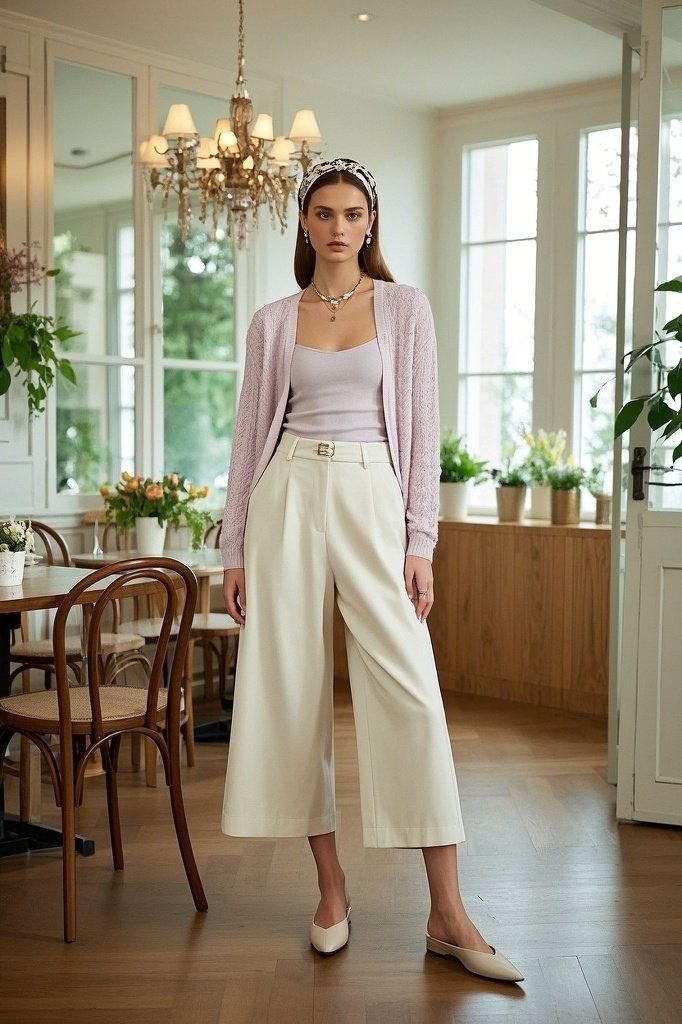 Lightweight Knit Cardigan - Wide-Leg Pants - Fitted Tank - Pointed-Toe Flats