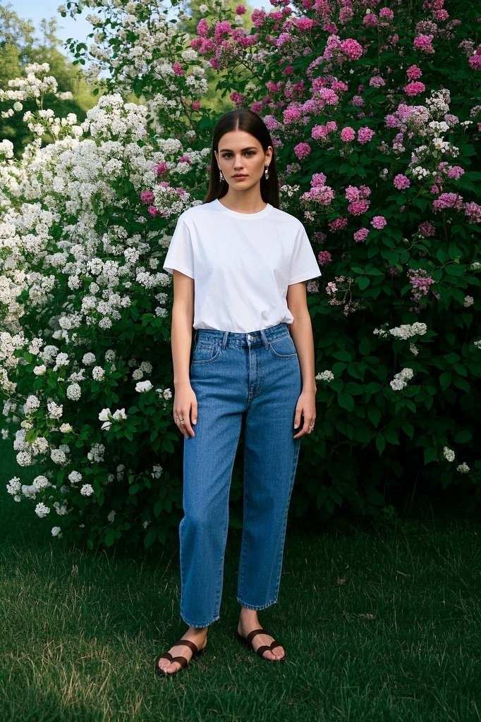 Crisp White T-Shirt - High-Waisted Jeans - Minimal Jewelry - Casual Sandals