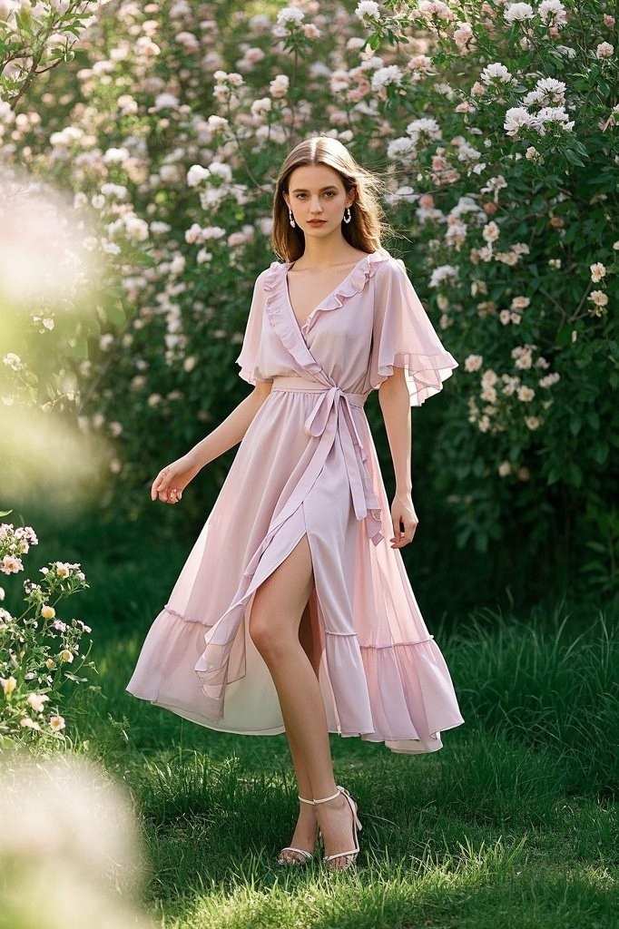 Ruffled Wrap Dress - Strappy Heels