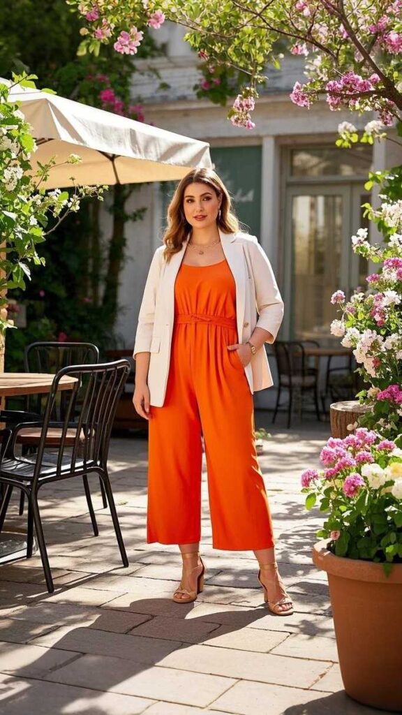 Vibrant Jumpsuit - Short Blazer - Strappy Sandals