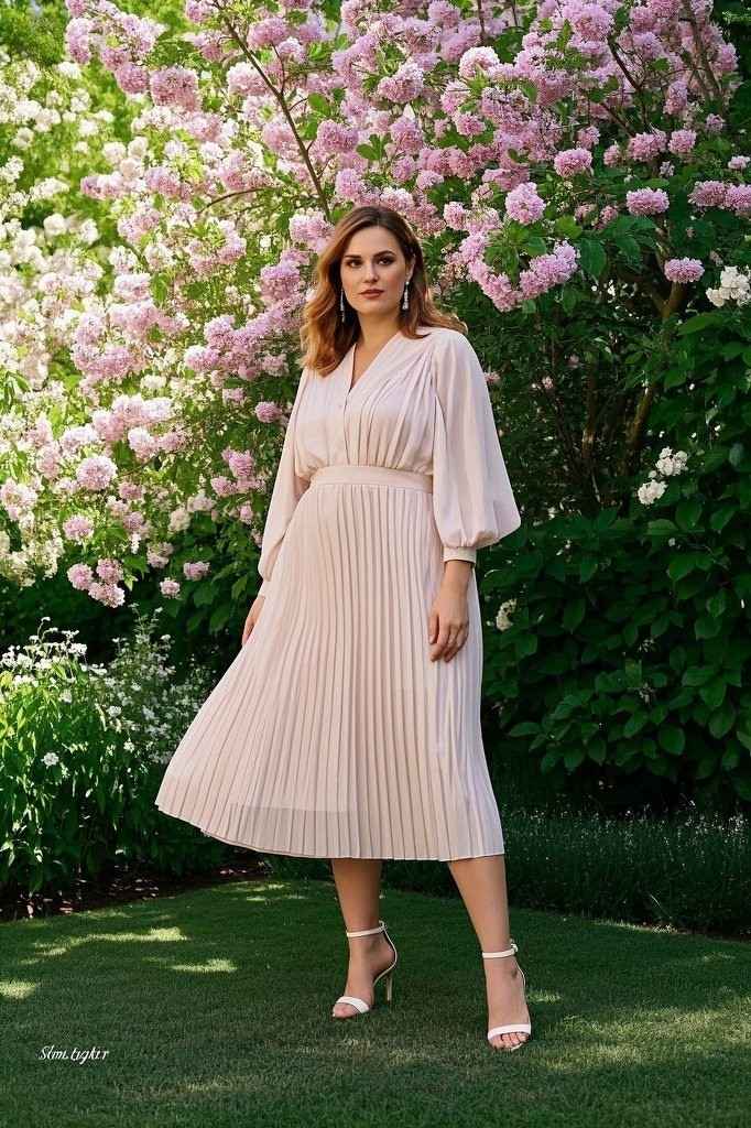 Pleated Midi Dress - Sleek Heels