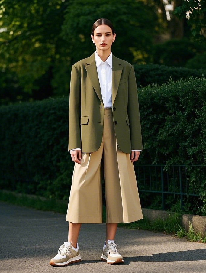 Mix & Match: Blazer + Culottes + Neutral Sneakers
