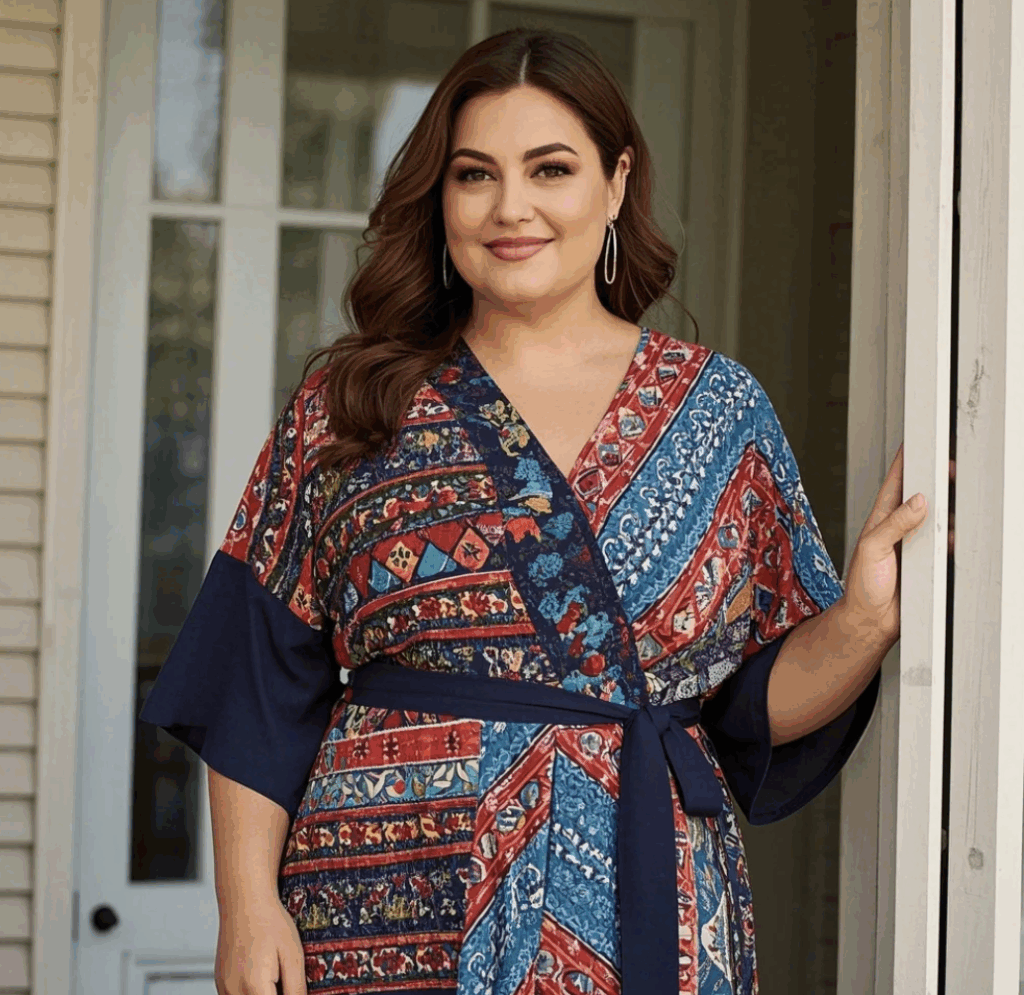 Patchwork Print Wrap Dress