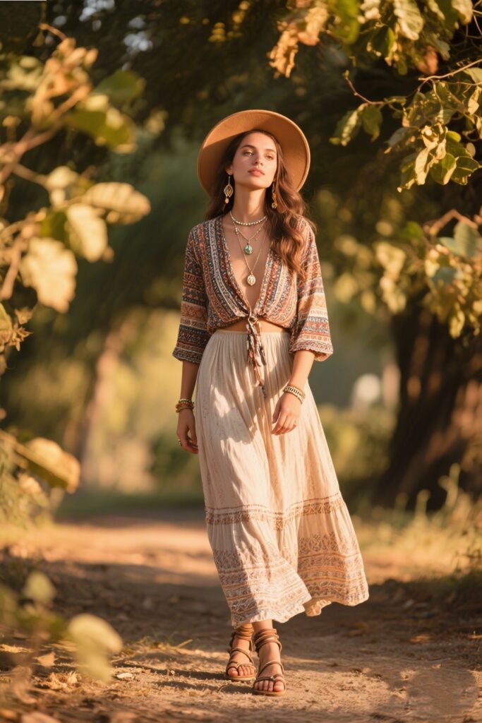 10. Maxi Skirt and a Wide-Brimmed Hat for Effortless Glam