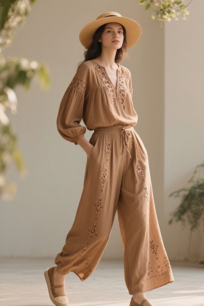 2. Peasant Blouse + Wide-Leg Pants