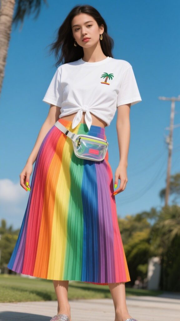 🌈 10. Rainbow Skirt & Tie-Front Tee
