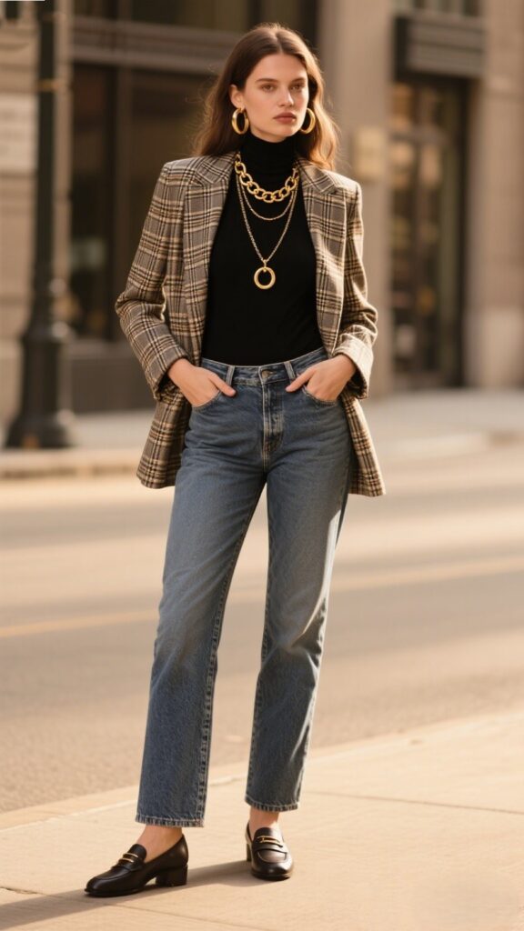 4. Turtleneck Under a Blazer with Denim 🖤