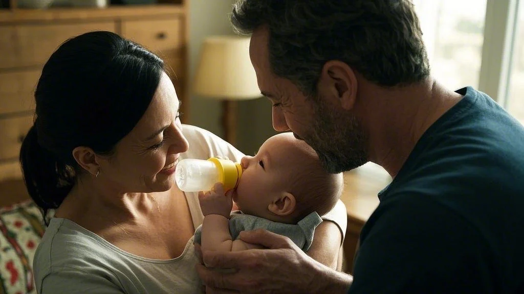 2 Intended parents in Houston sharing a heartwarming moment with their baby.