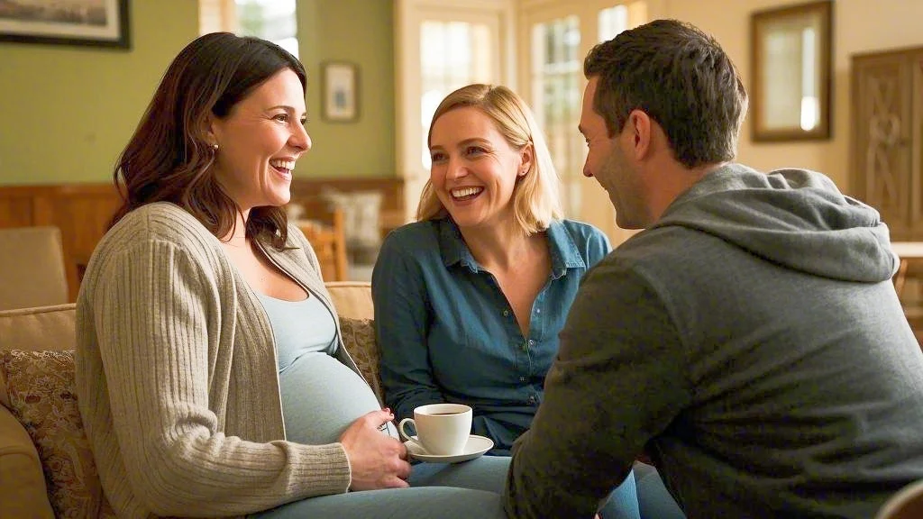Houston Surrogacy – Surrogate Mother and Intended Parents Having a Warm Conversation at Home