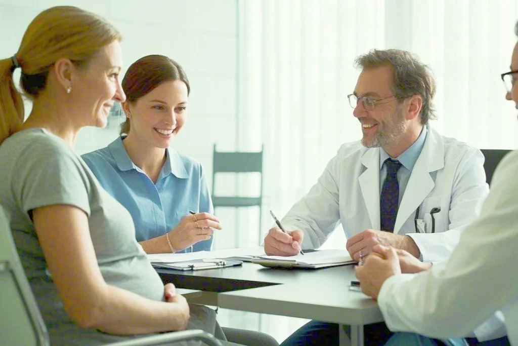 image_20250113153637_9d74f9eeb13456eb24c14da46b0a_ Houston Surrogacy – Doctor Discussing with Surrogate and Intended Parents