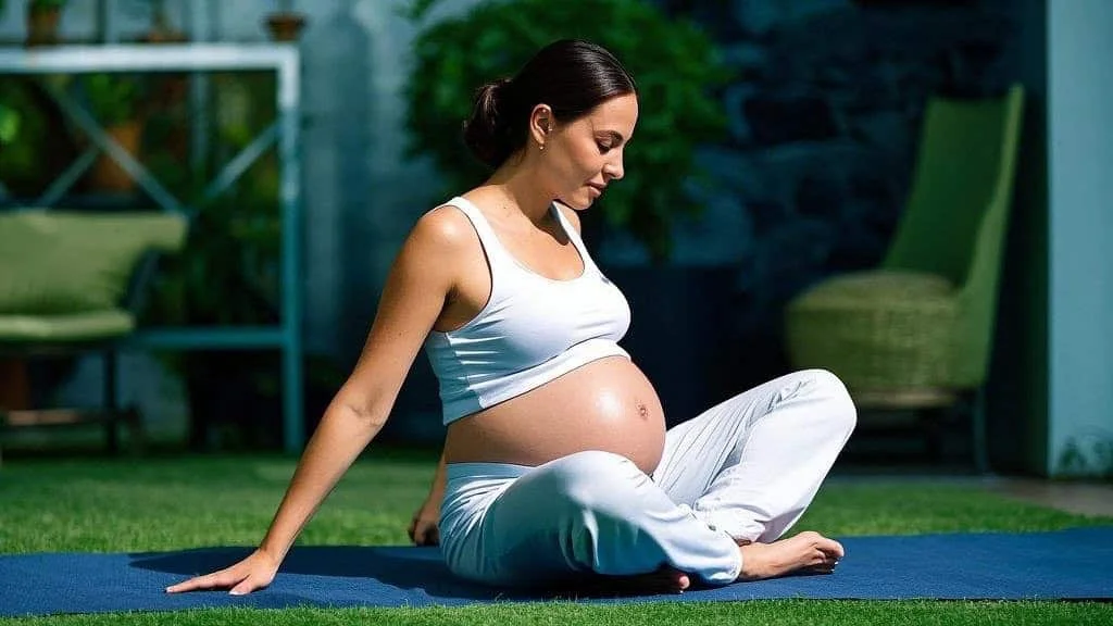A healthy surrogate mother practicing prenatal yoga in Houston, Texas.