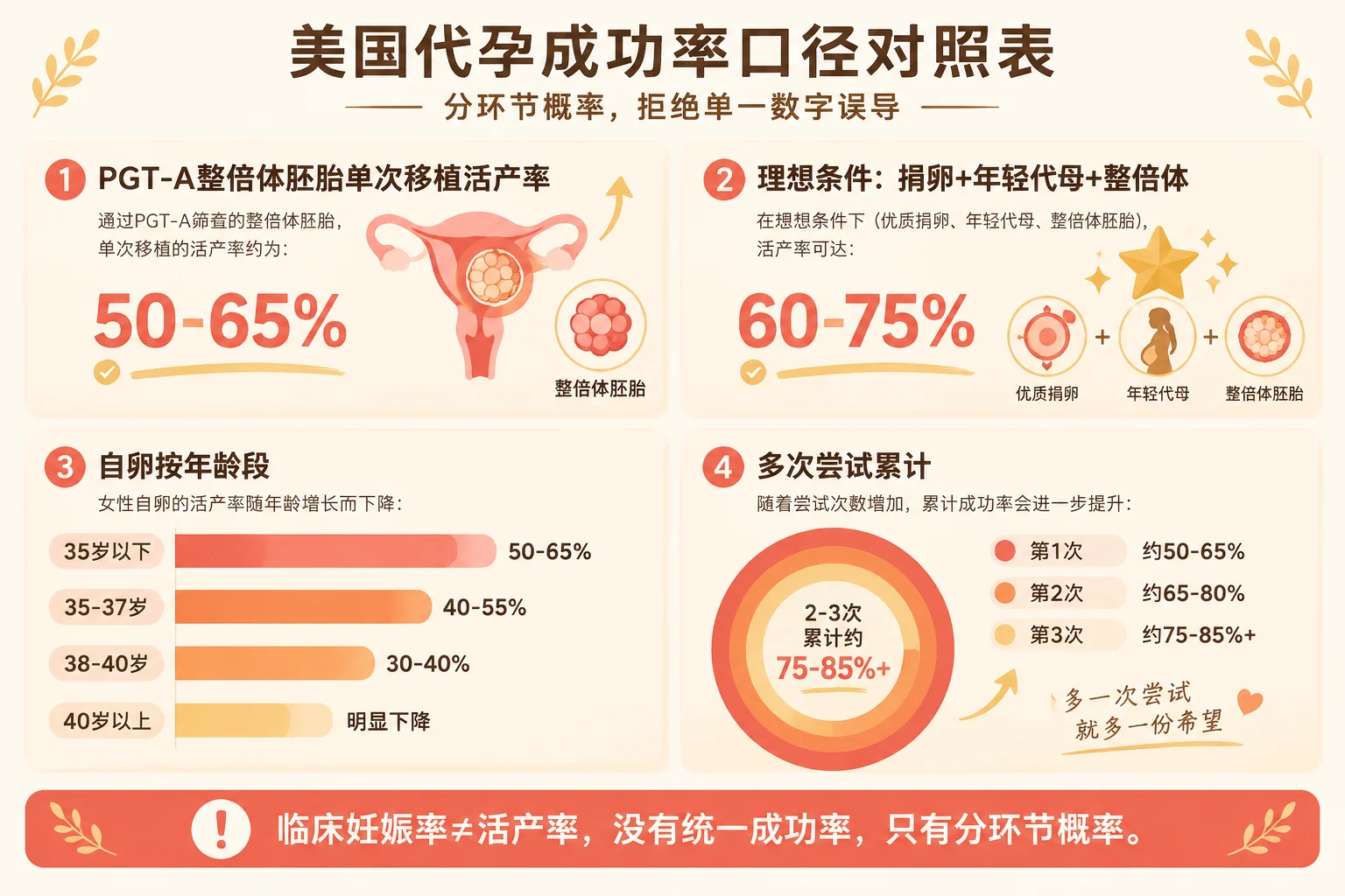 美国代孕成功率分环节口径表信息图