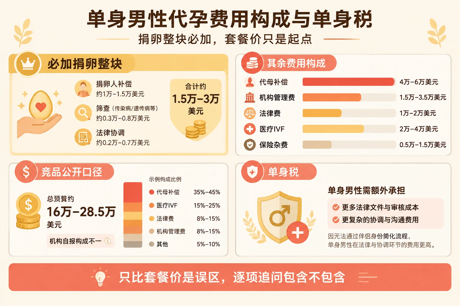 单身代孕费用构成与单身税信息图