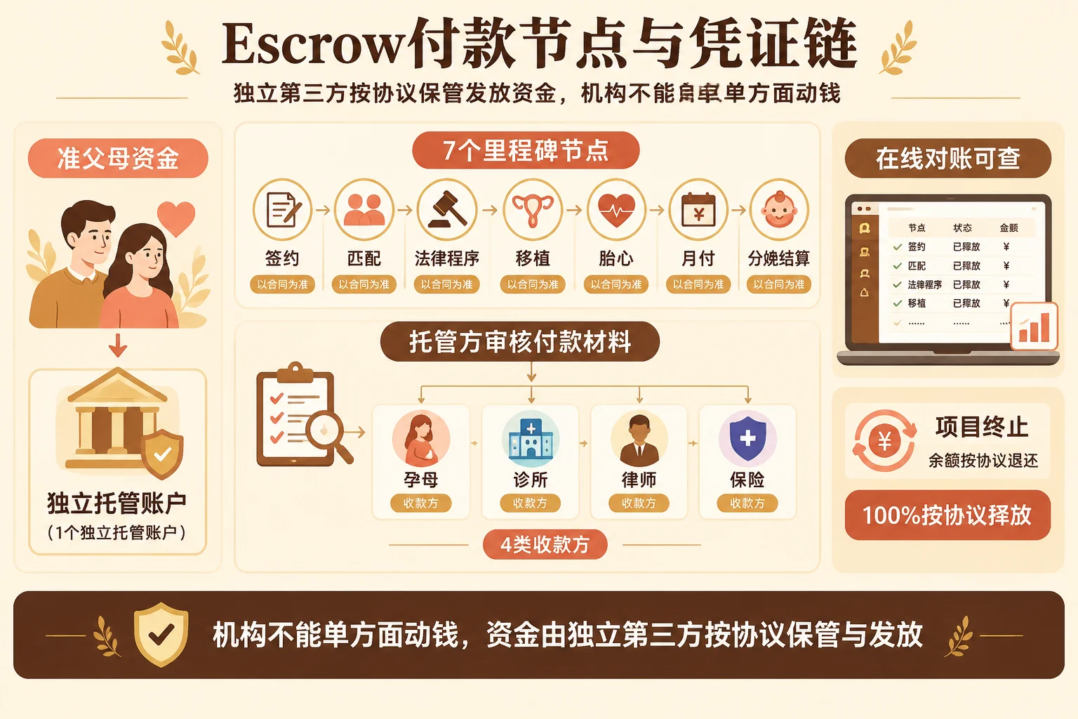 Escrow付款节点与凭证链信息图
